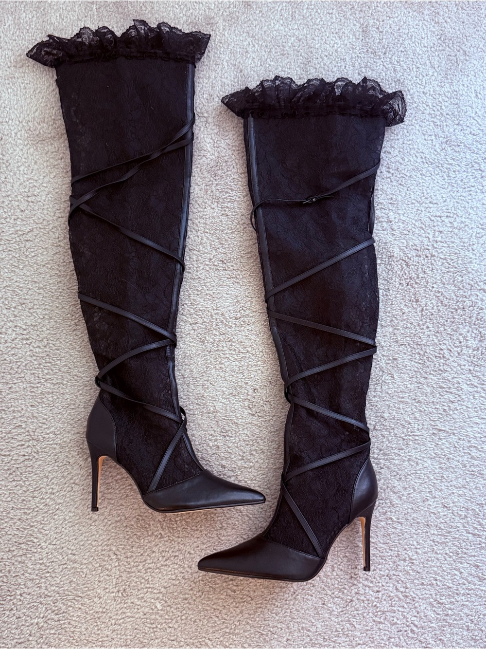 Lemonade dark romantic whimsigoth lace thigh high boots Black pointed toe - Picture 2 of 9